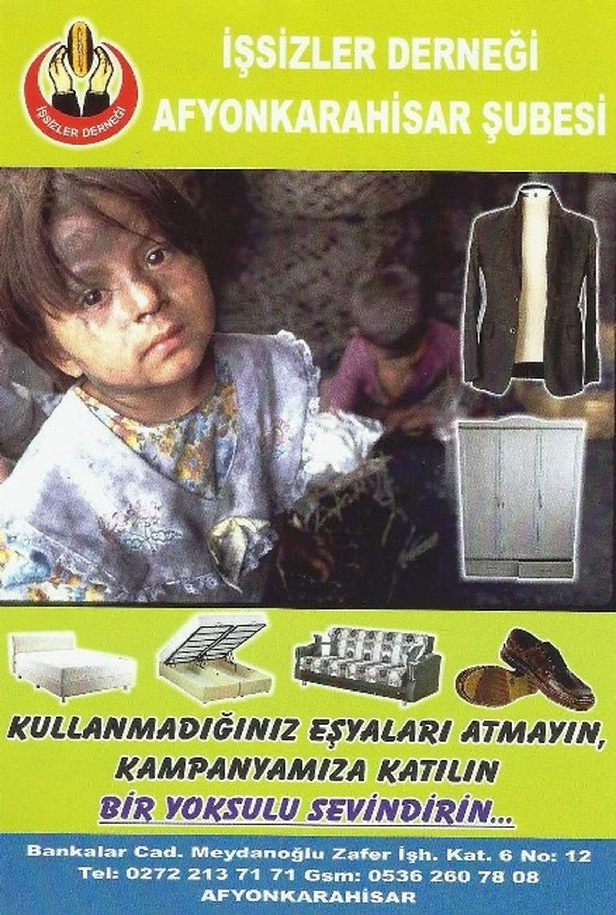 İşsizler Derneği Afyonkarahisar Şubesi\'nden 2. El Eşya Bağış Kampanyası
