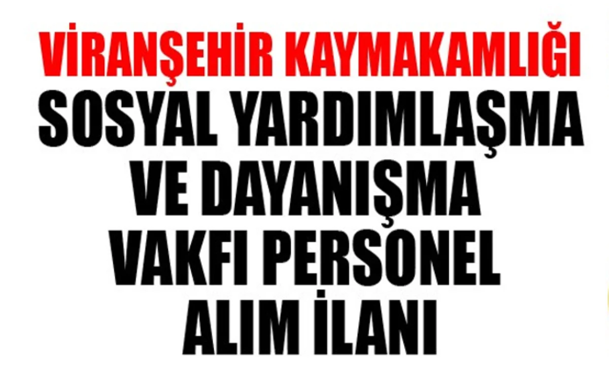Viranşehir SYDV Personel Alacak