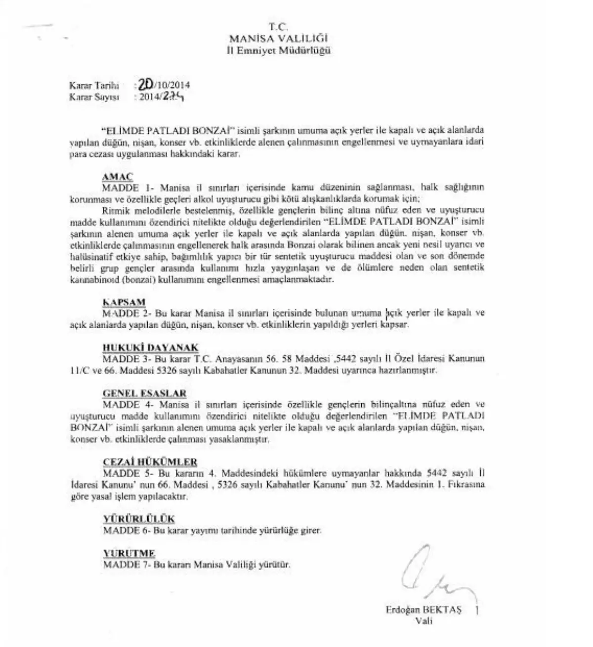 Bonzai Şarkısı Manisa\'da Yasaklandı