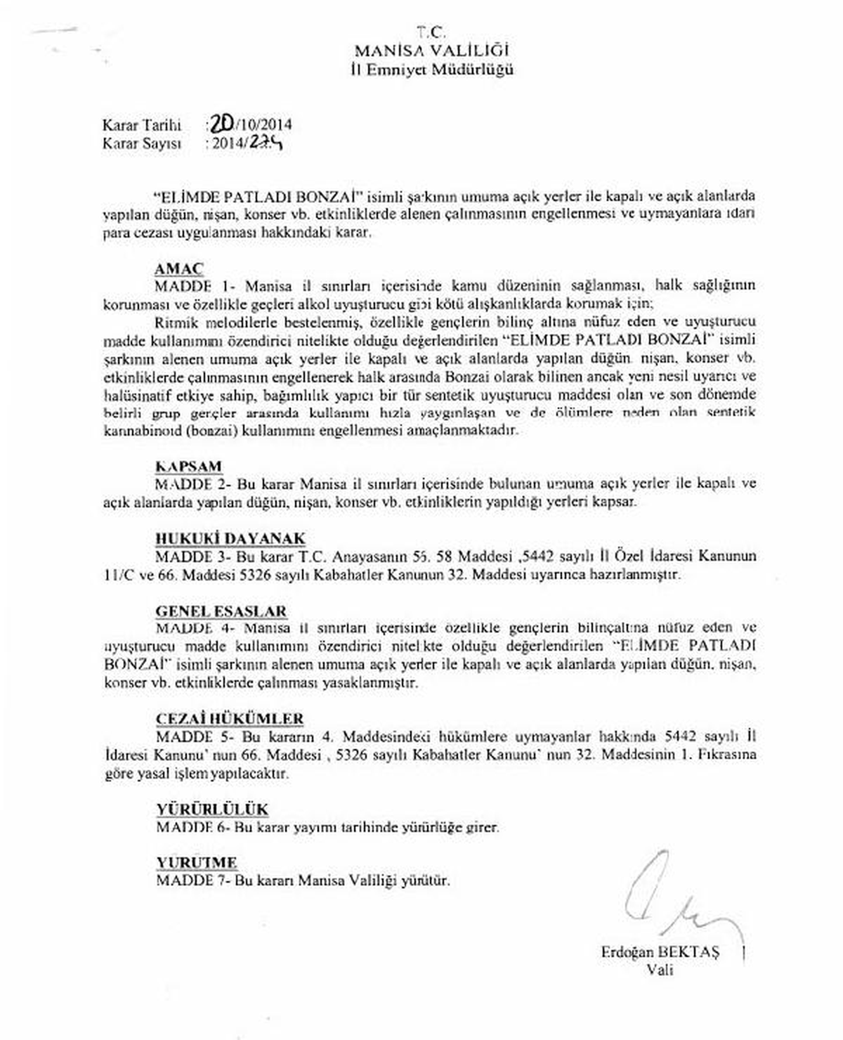 Manisa\'da Bonzai Şarkısına Yasak