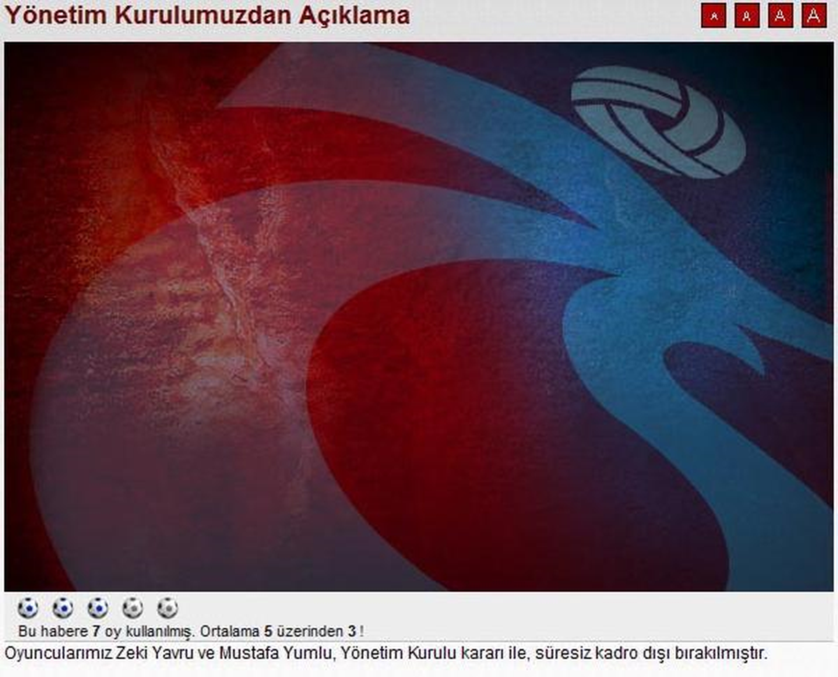 Trabzonspor\'da Zeki Yavru ve Mustafa Yumlu Süresiz Kadro Dışı