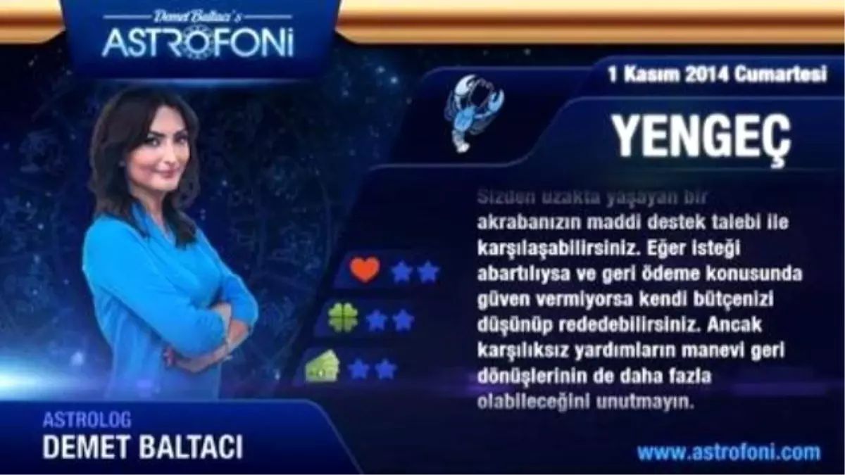 Yengeç Burcu, Günlük Astroloji Yorumu, 1 Kasım 2014
