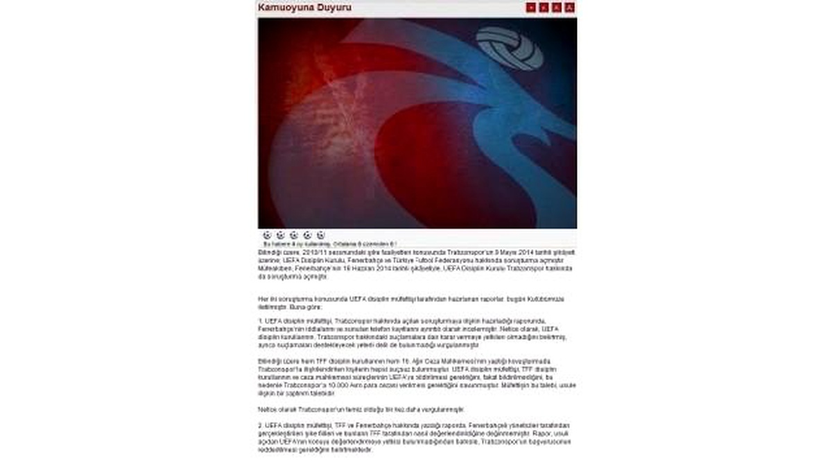 Trabzonspor\'dan UEFA Açıklaması