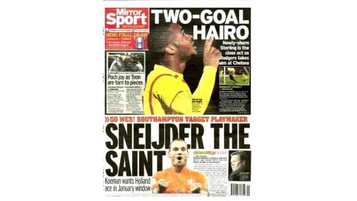 Daily Mirror Gazetesinin Bugünkü Özel Spor Manşeti: "Saint Sneijder"