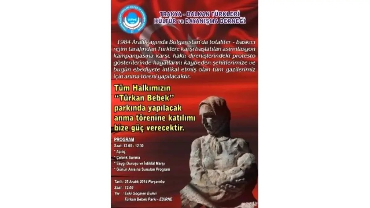 Türkan Bebek Anıtında Anma Töreni Düzenlenecek