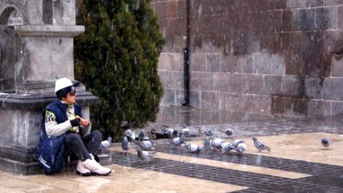 Kayseri\'de Yediği Simiti Güvercinlerle Paylaştı