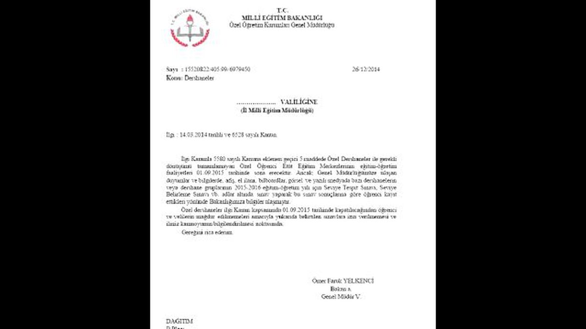 Bakanlıktan 81 İl Müdürlüğü\'ne Dershane Genelgesi