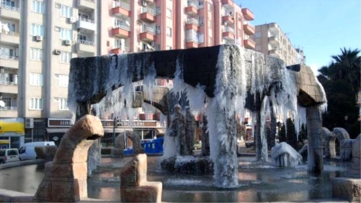 Nizip\'te Soğuk Hava Süs Havuzlarını Dondurdu