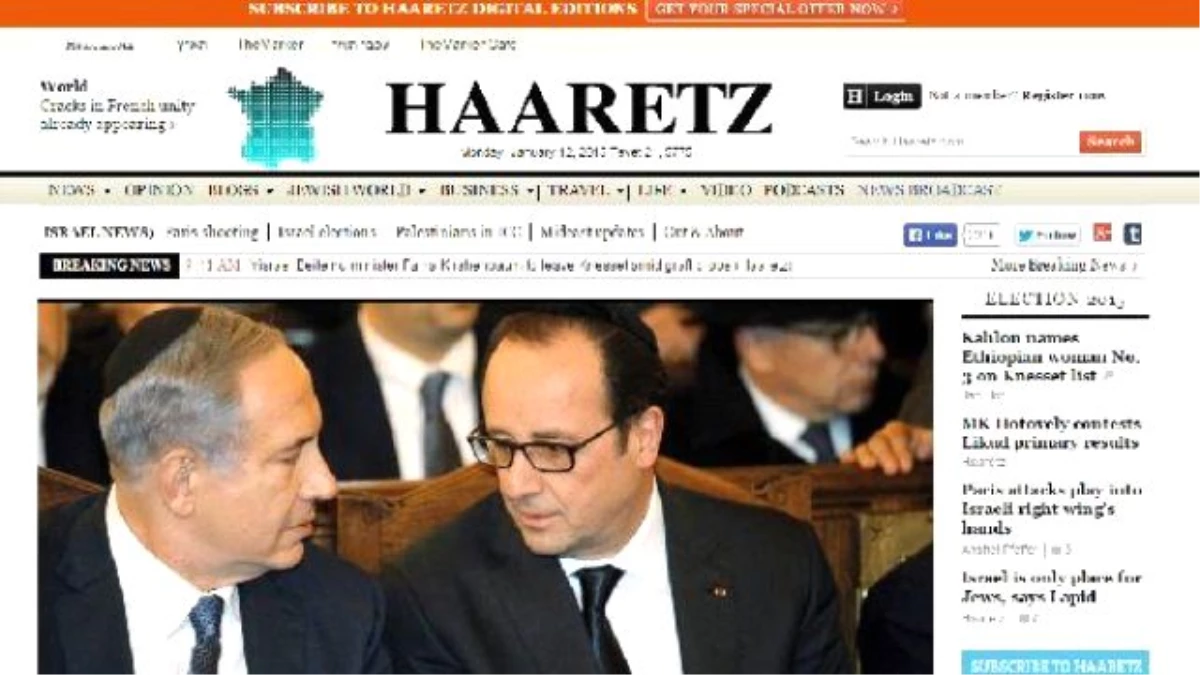 Haaretz: "Hollande: Sen Gelme Netanyahu"
