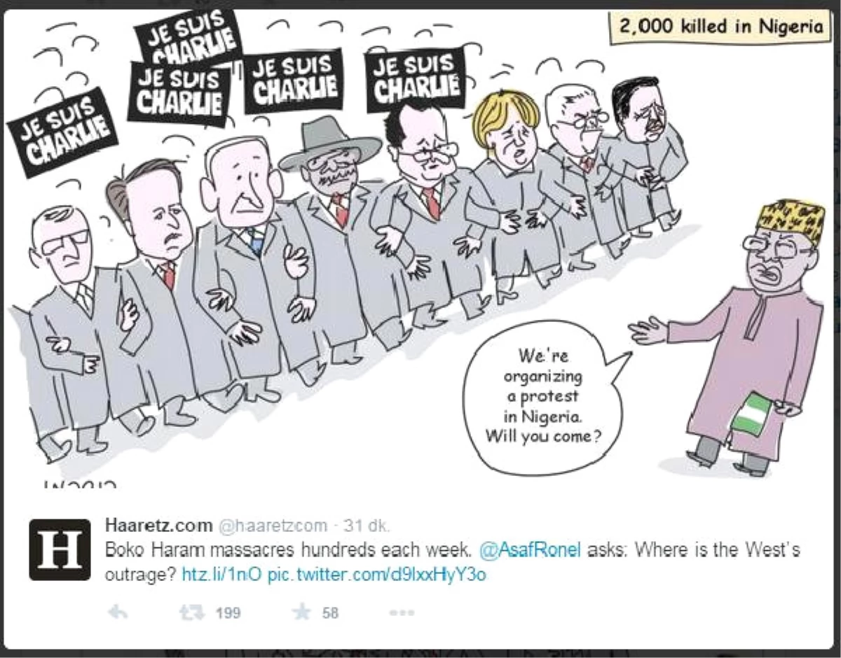 Haaretz\'den Batı Ülkelerine Karikatür ile \'Paris\' Eleştirisi