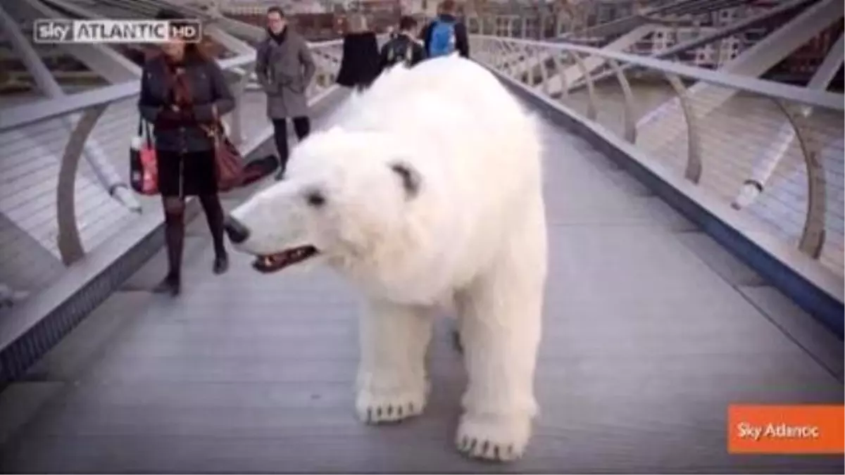 Giant Lifelike Polar Bear Puppet Spotted Roaming London