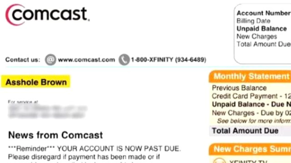 Comcast Calls Customer A**hole On Bill