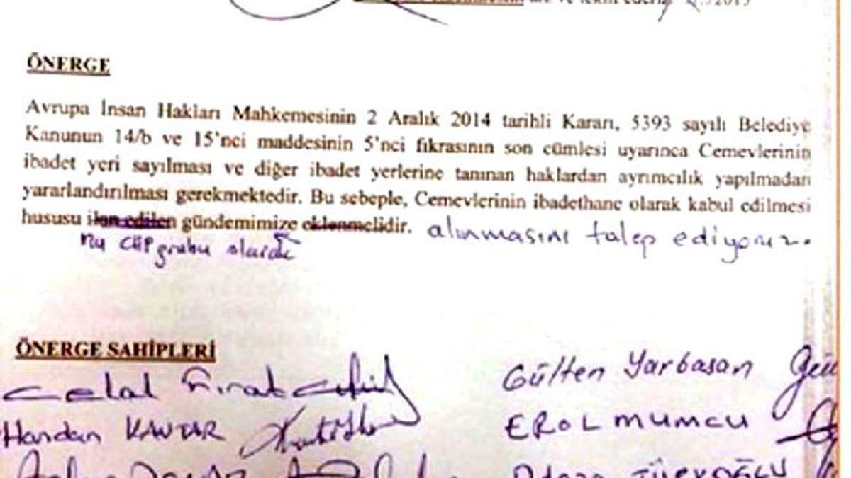 CHP\'li Belediye Meclis Üyelerinden \'Cemevleri İbadethane Kabul Edilsin\' Önerisi