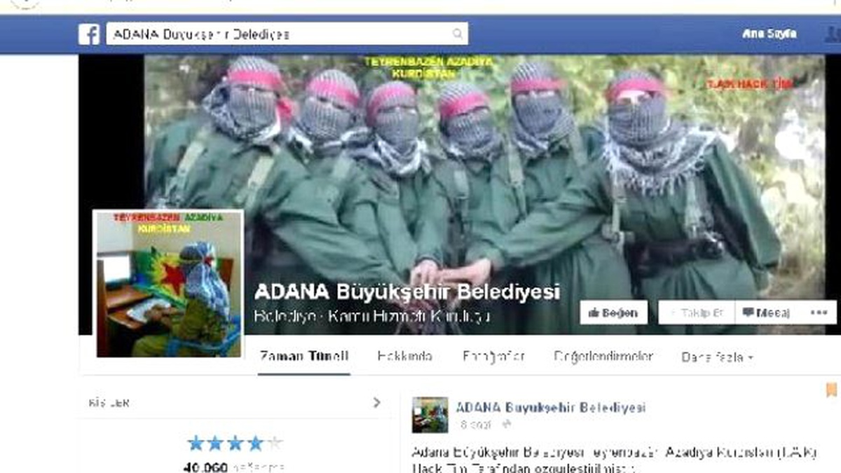 PKK\'lı Hackerler, Adana Büyükşehir Belediyesi\'nin Facebook Hesabını Ele Geçirdi