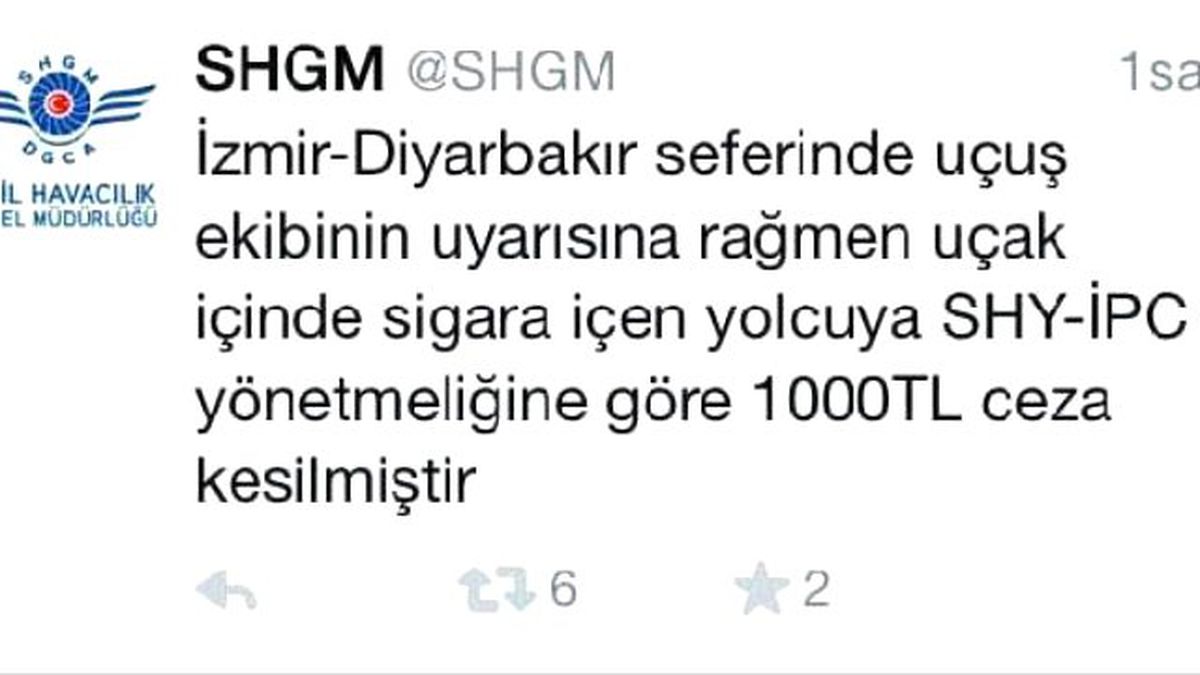 Uçakta Sigara İçti, Bin Lira Ceza Kesildi