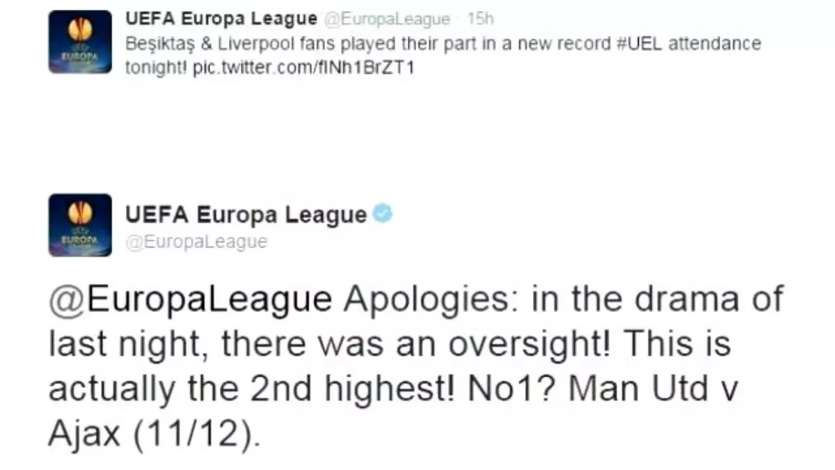 UEFA Özür Diledi, Rekor Kırılmamış