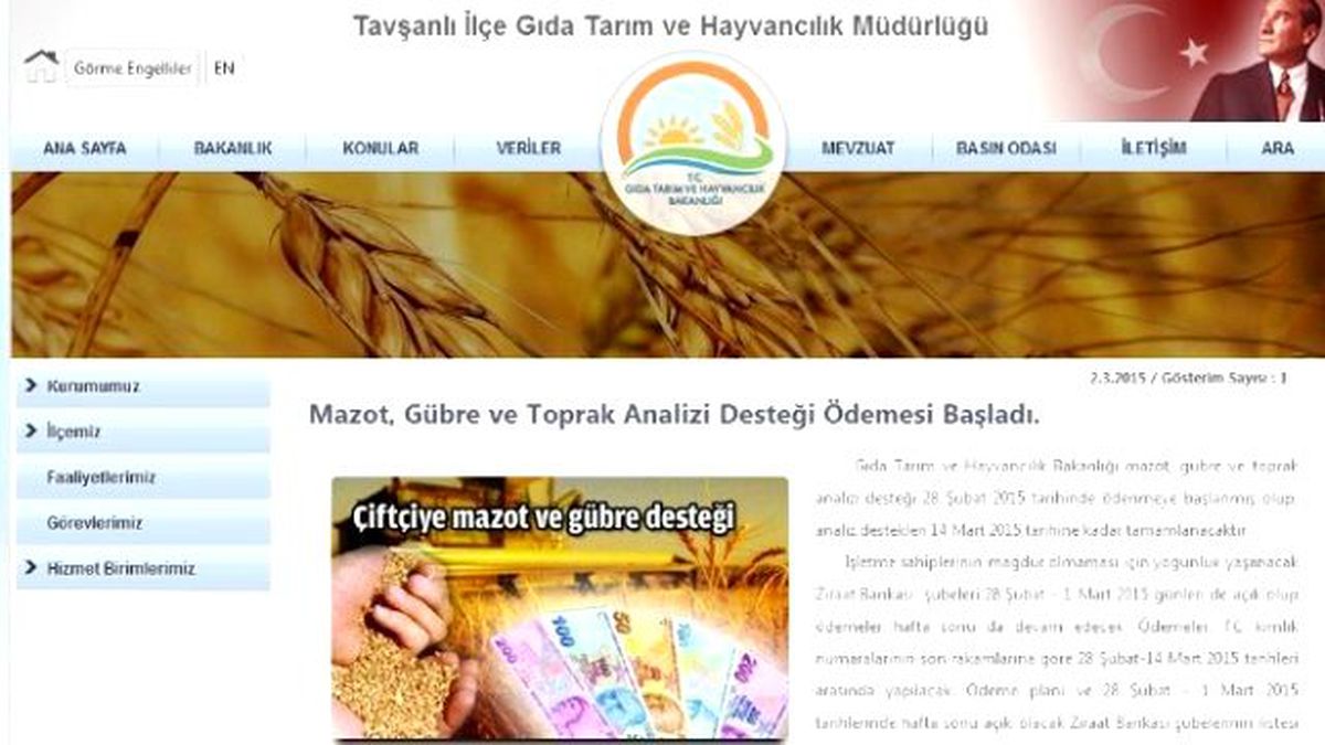 Tavşanlı Tarım Müdürlüğü İnternet Sitesi Kurdu