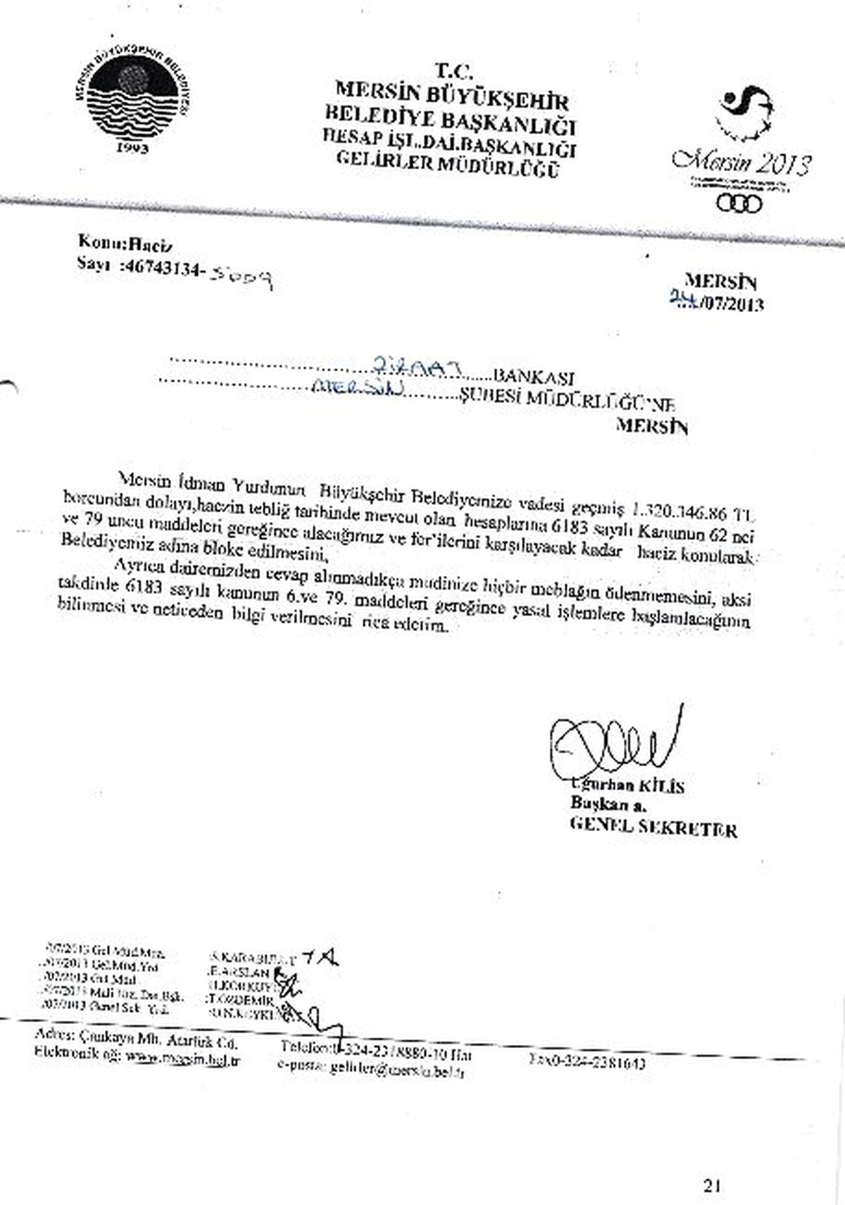 Mersin Büyükşehir Belediyesi\'nden, Mersin İdmanyurdu Açıklaması