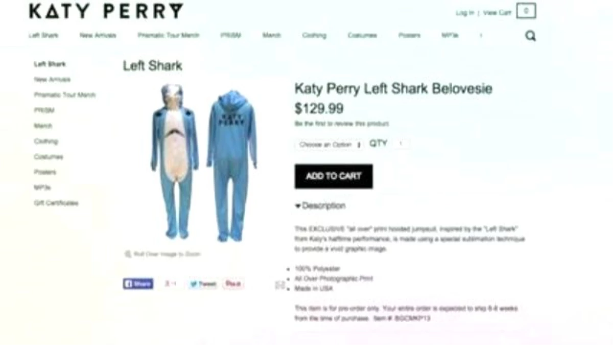 Katy Perry Selling Official \'Left Shark\' Onesie