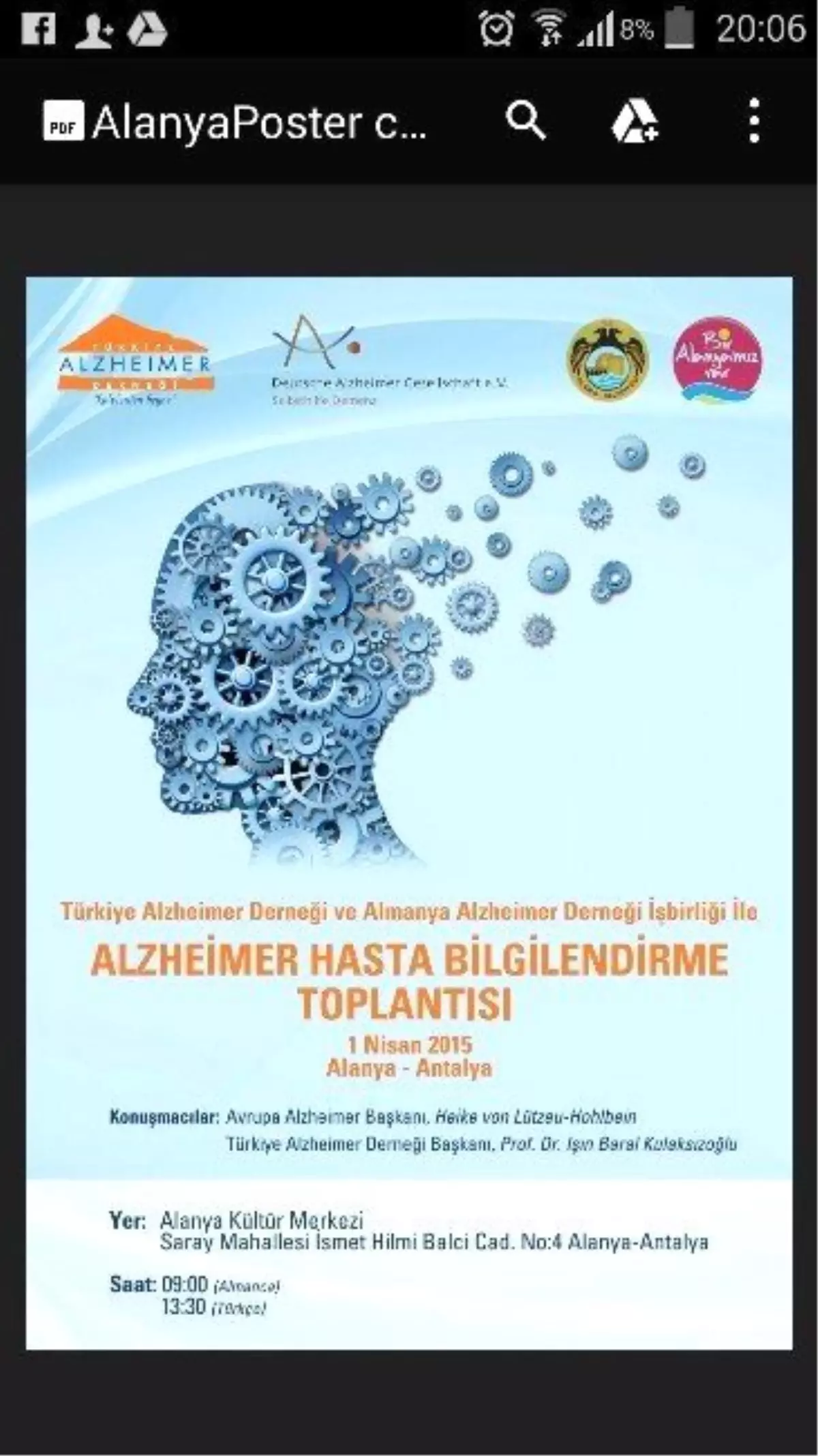 Alzheimer Hasta Bilgilendirme Toplantısı," 1 Nisan\'da Kültür Merkezi\'nde Yapılacak