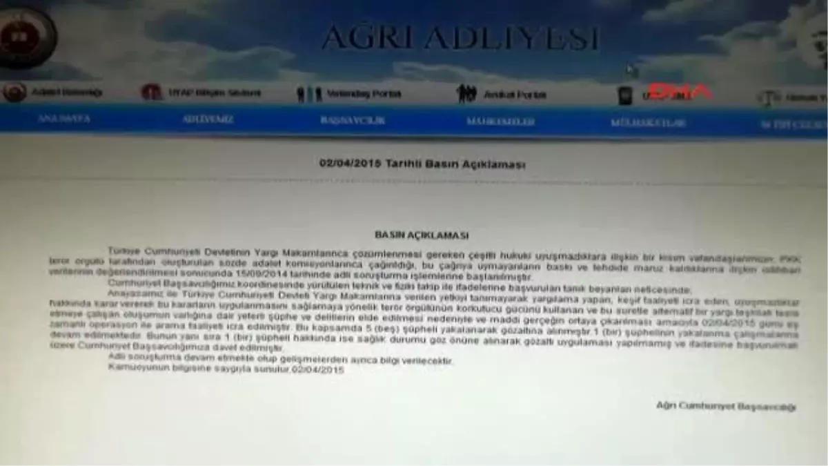 Ağrı?da PKK Adına Sözde Mahkeme Kuran 5 Kişi Yakalandı