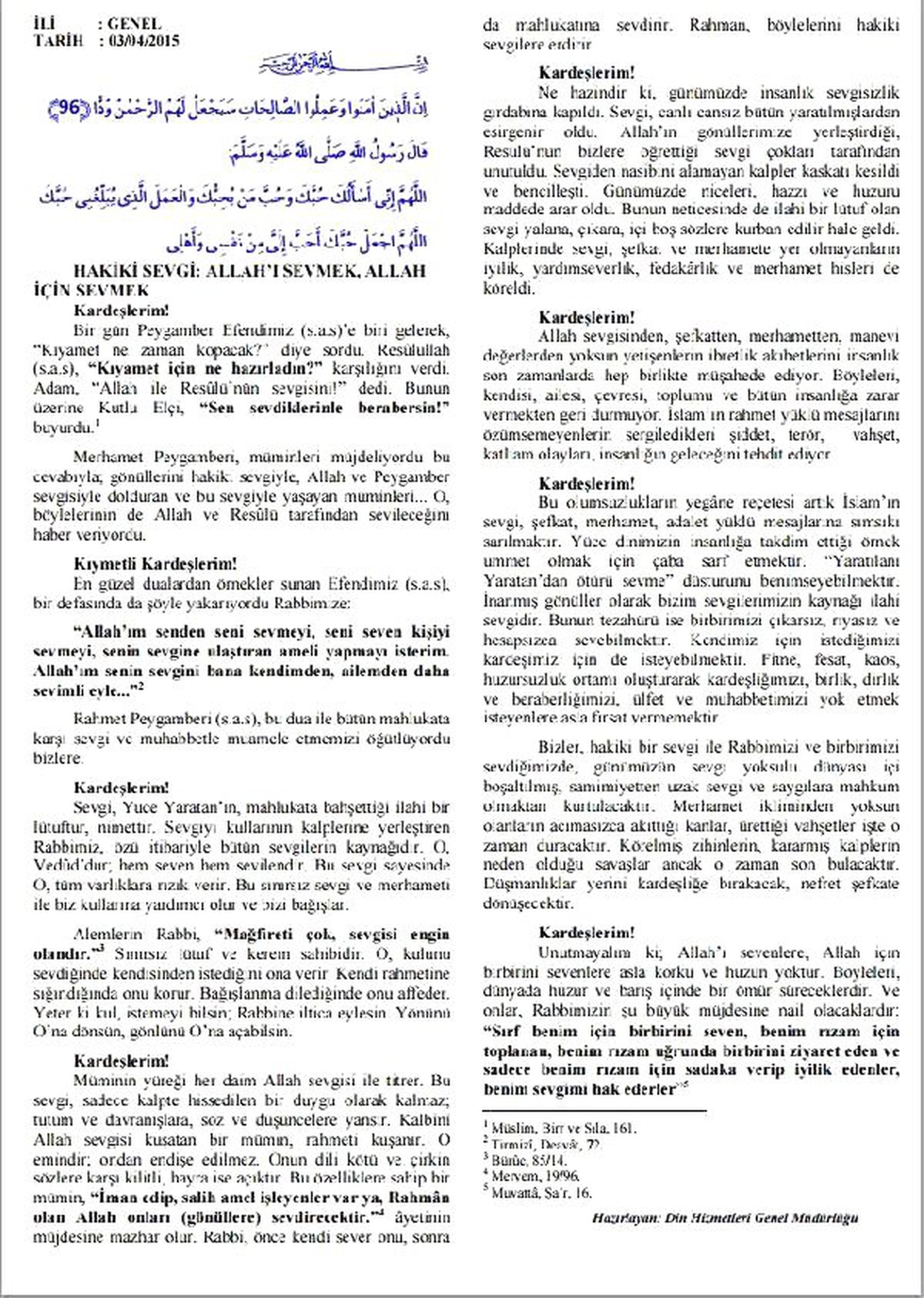 Cuma Hutbesi: İnsanlık Sevgisizlik Girdabına Kapıldı