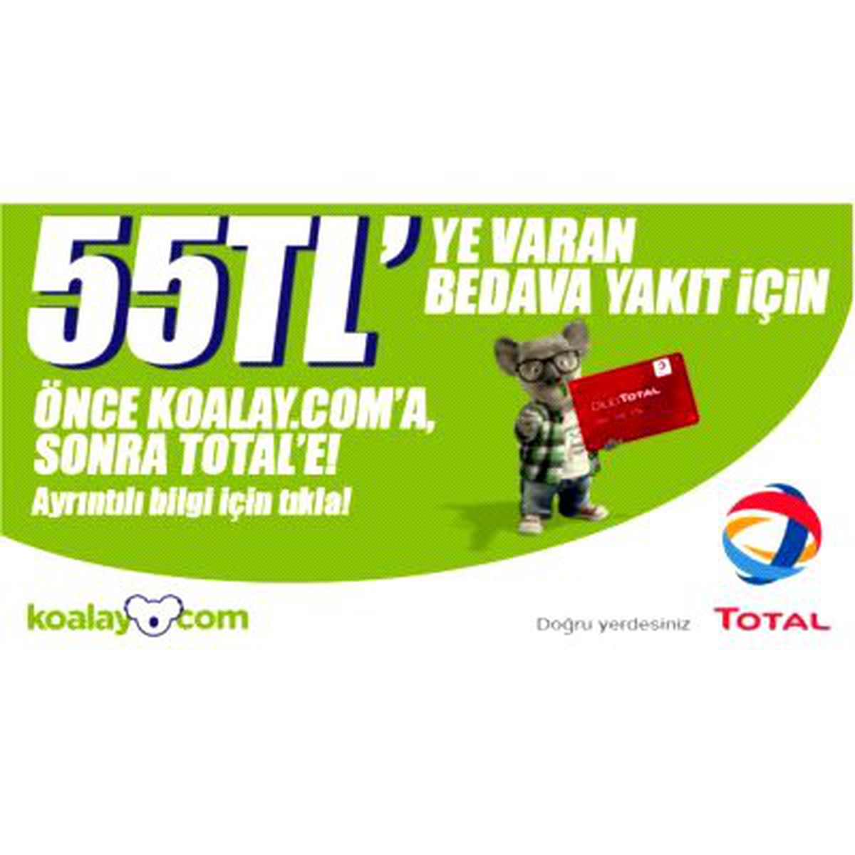 Koalay.com ve Total\'den 55 TL\'ye Varan Bedava Yakıt Kampanyası