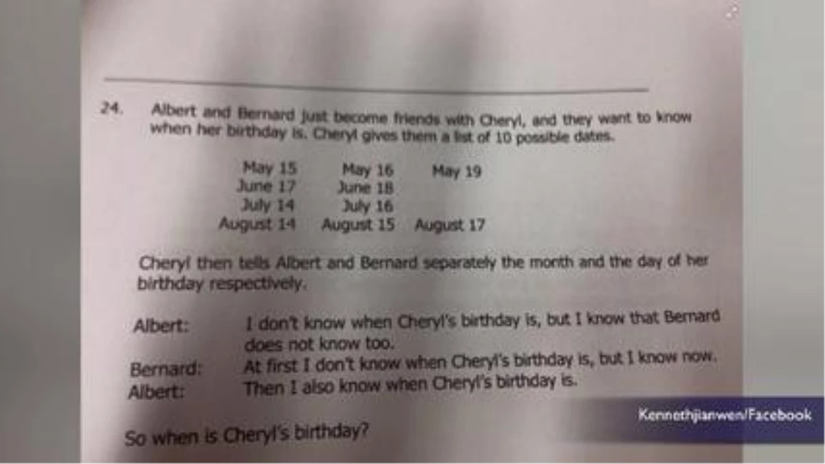 Math Riddle About Cheryl\'s Birthday Stumps The Internet
