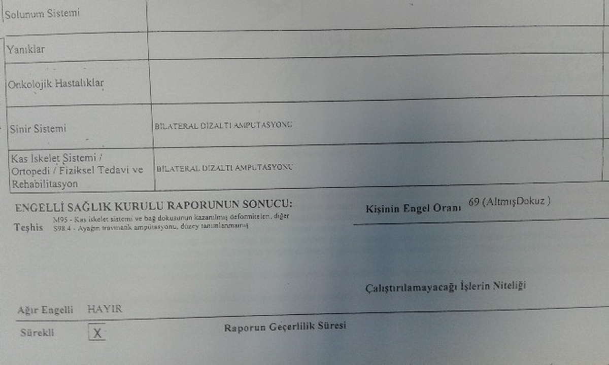 Ayağı Kesilen Kadına Sağlık Raporu Şoku