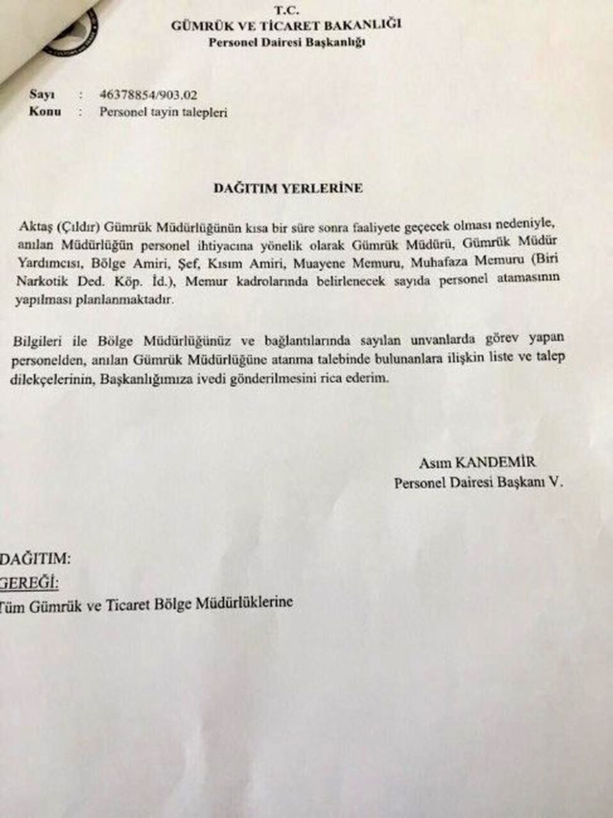 Aktaş Sınır Kapısına Atamalar Başladı