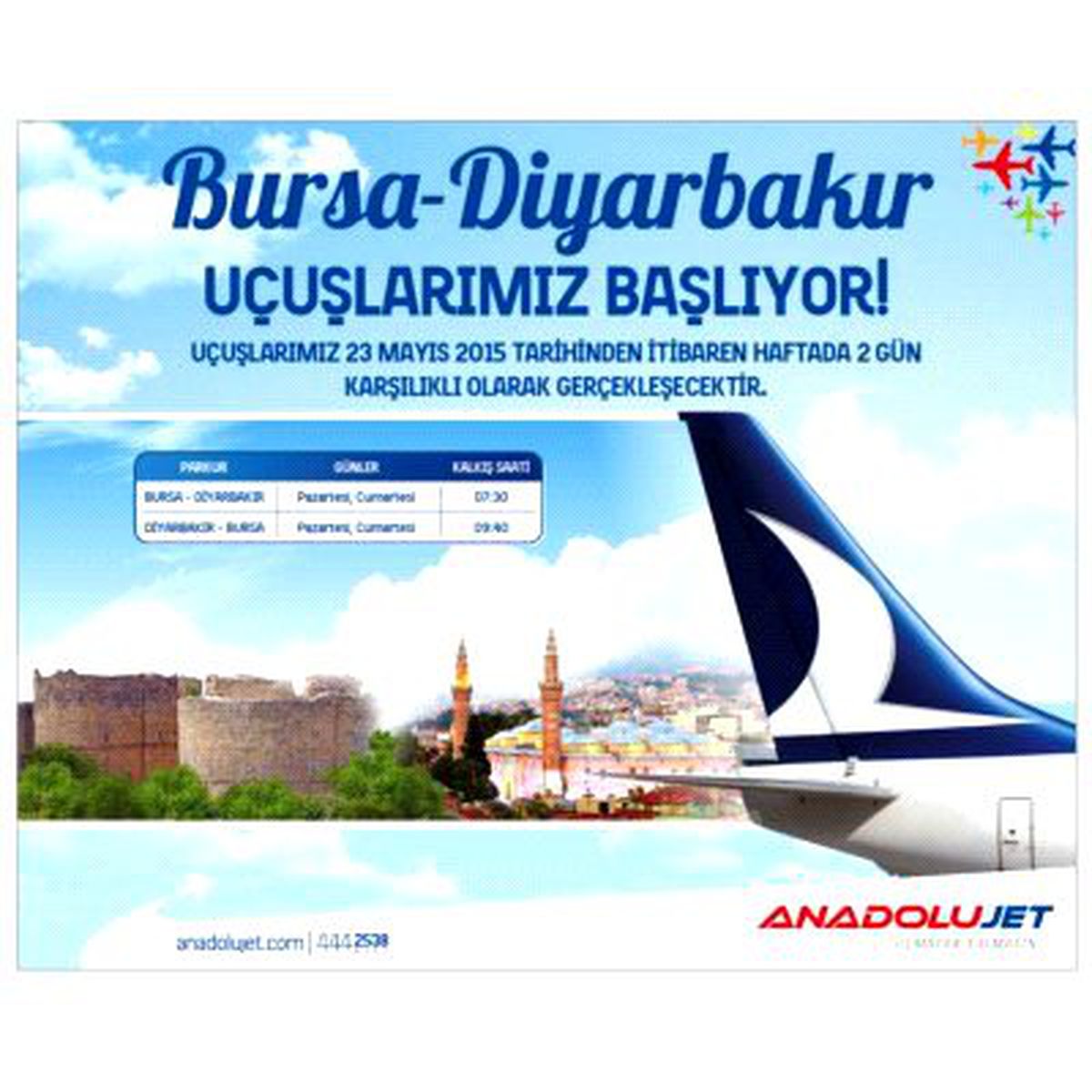 Anadolujet, Bursa ile Diyarbakır\'ı Birbirine Bağladı