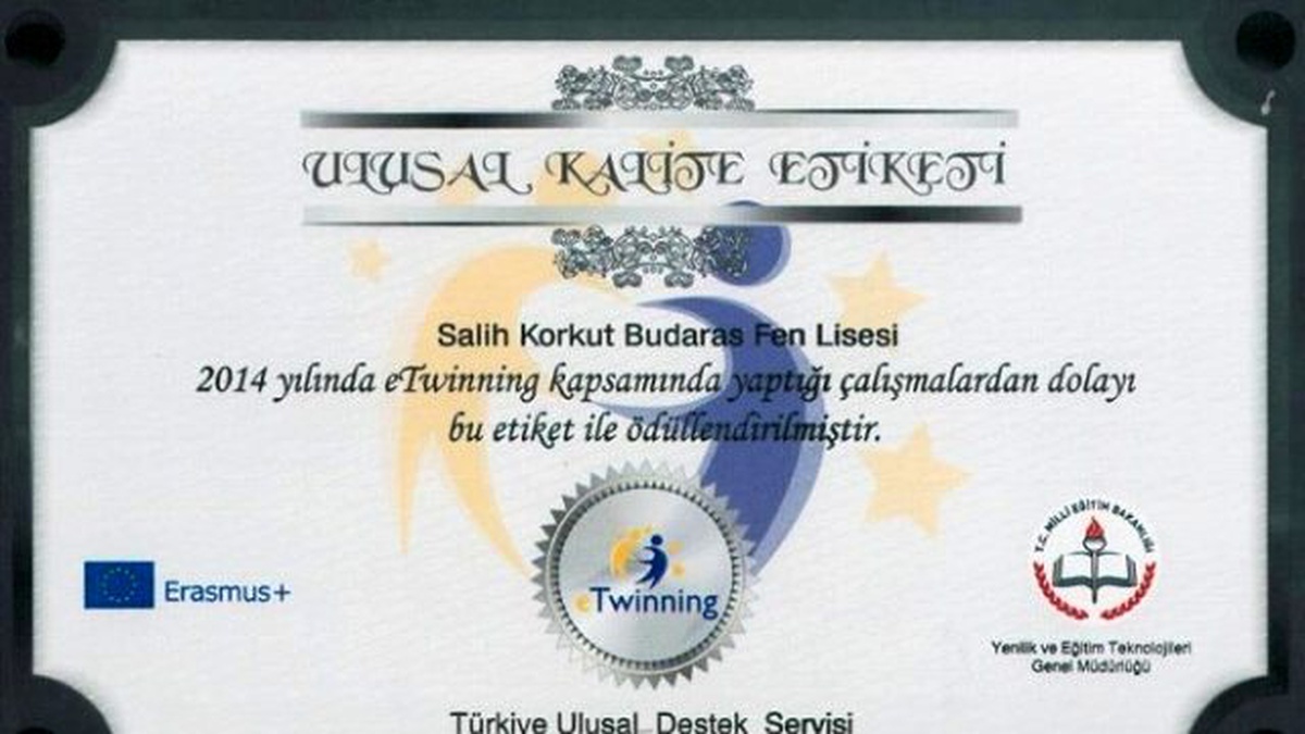 Salih Korkut Budaras Fen Lisesi "Ulusal Kalite Etiketi" Aldı