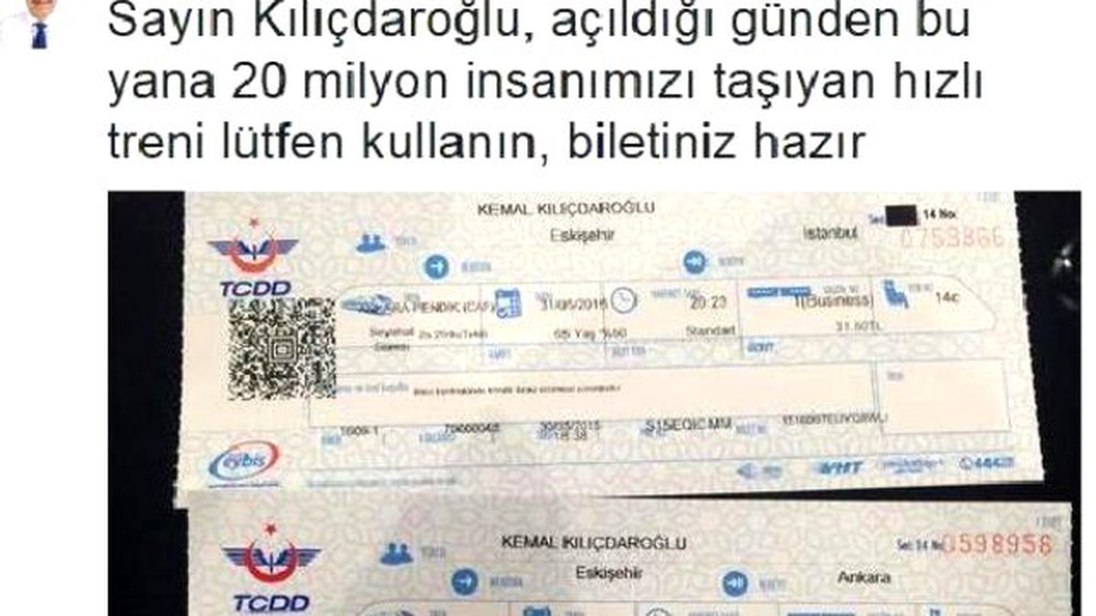 Yıldırım\'dan, Kılıçdaroğlu\'na Hızlı Tren Bileti