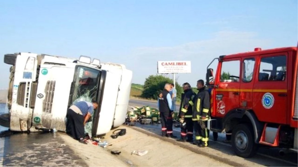 Tekirdağ\'da İçki Yüklü Tır Yola Çıkan Domuz Nedeniyle Devrildi