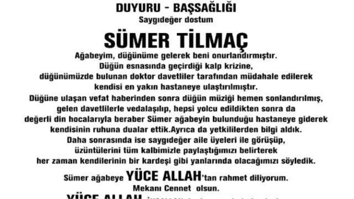 Sedat Peker\'den Sümer Tilmaç\'ın Vefatına Gazete İlanıyla Açıklama