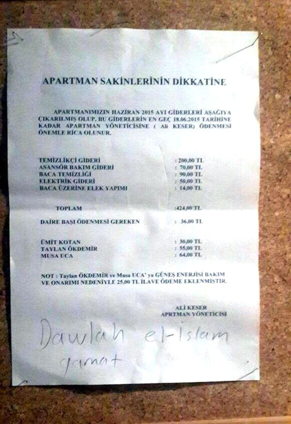 Tunceli\'de Apartman Girişindeki Yazı IŞİD Tedirginliği Yarattı