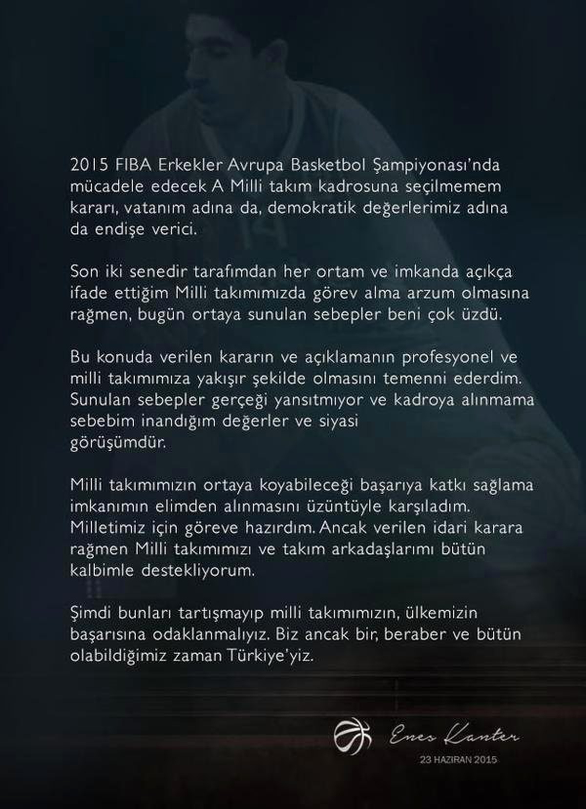 Enes Kanter\'den Milli Takım Açıklaması