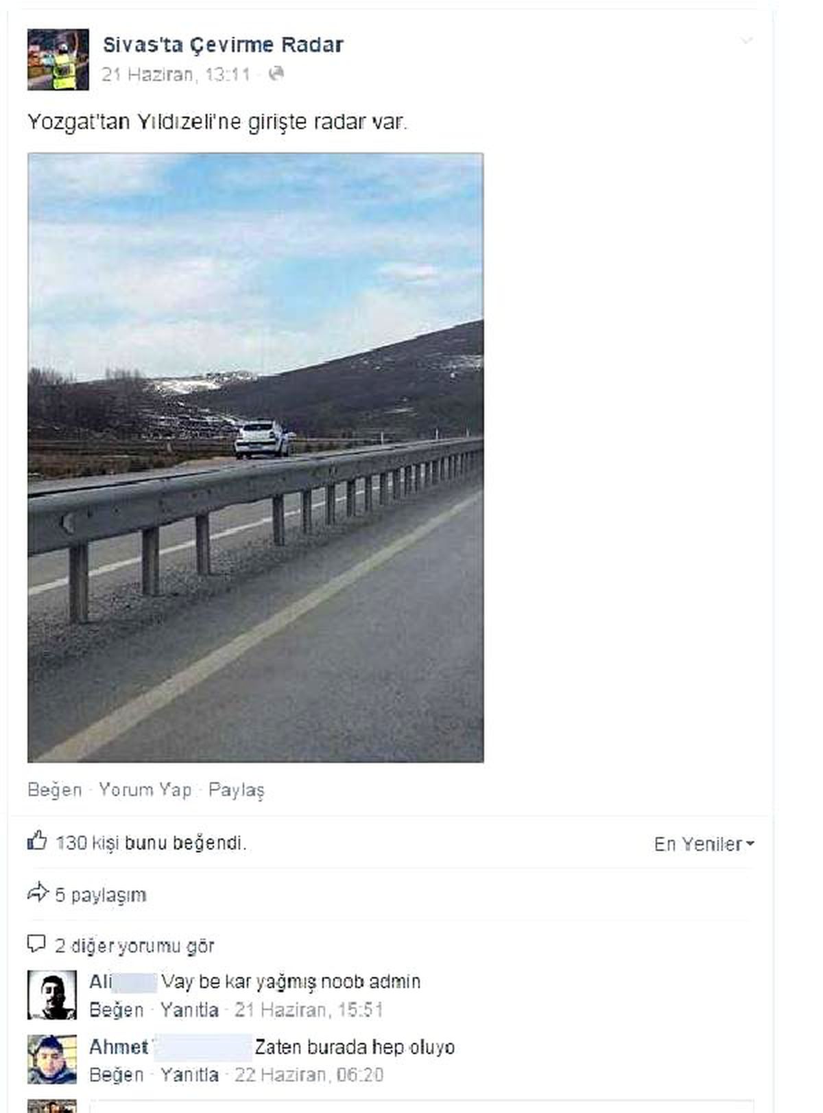 Sosyal Paylaşım Sitesinde 'Radar Uyarı' Sayfası