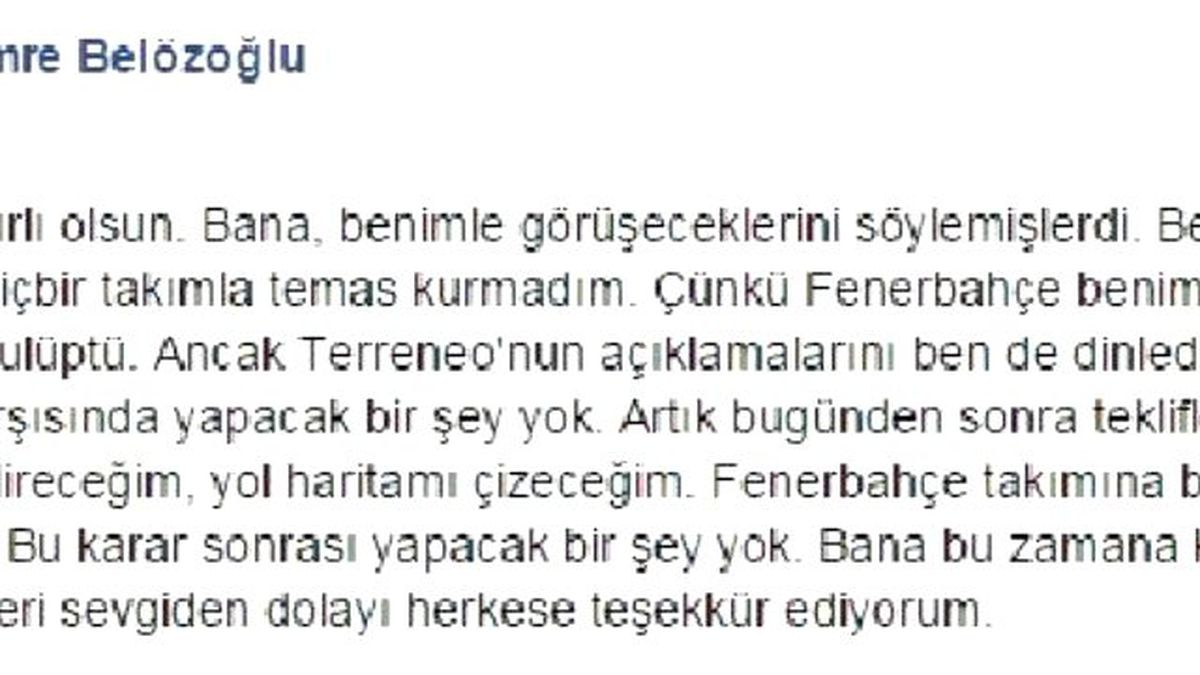 Emre Belözoğlu: "Artık Bugünden Sonra Teklifleri Değerlendireceğim"