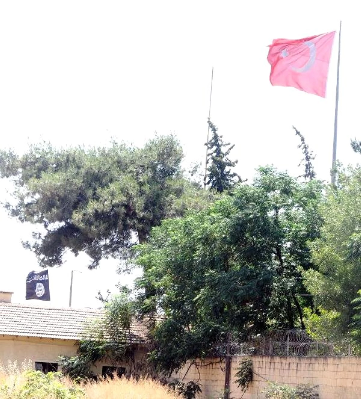 Suriye Sınırında, Türk Bayrağı ile Işid Bayrağı Yan Yana