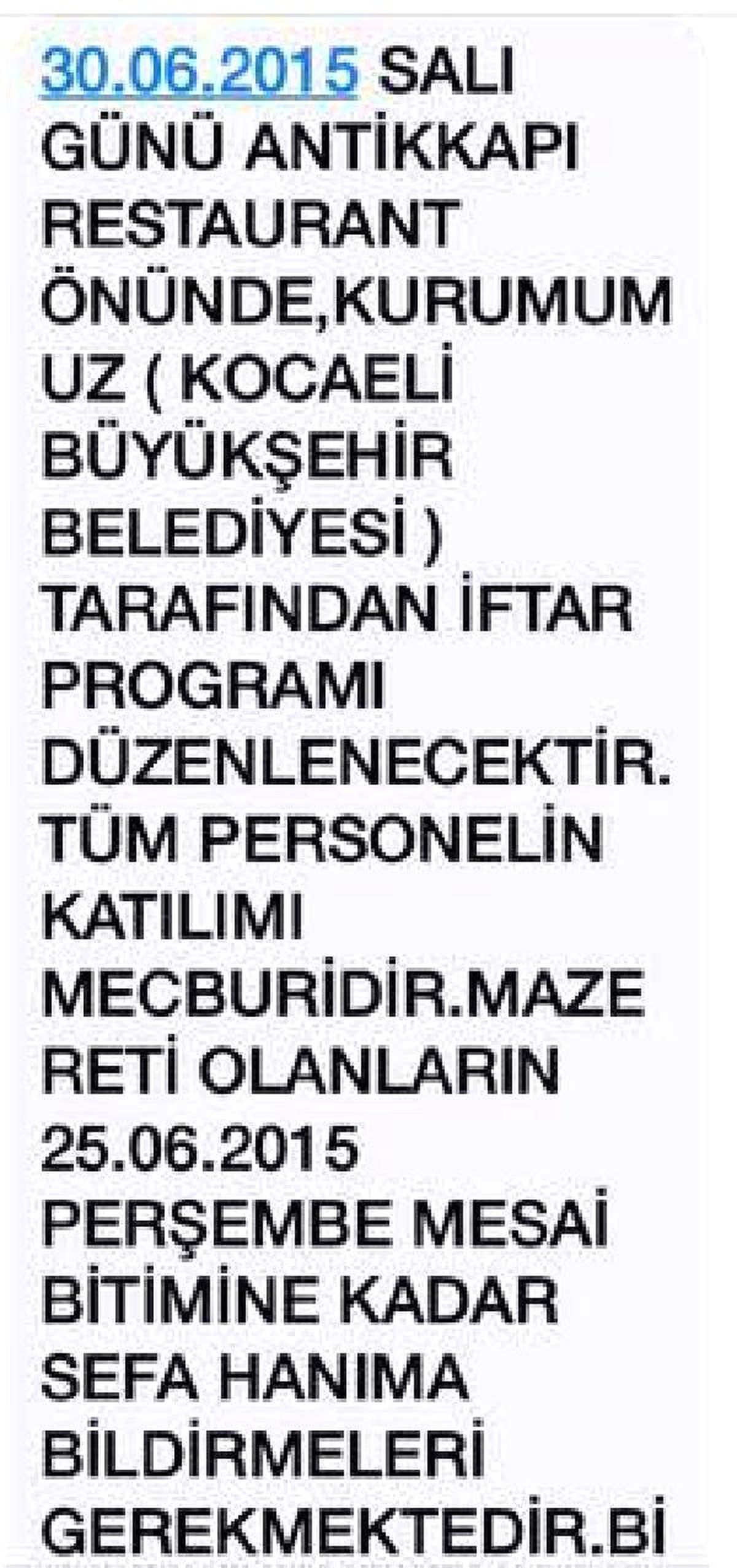 Kocaeli\'de Belediyeden \'Katılımı Mecburi\' Personel İftar Yemeği