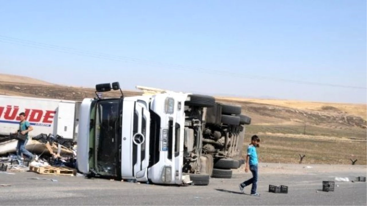 Virajı Alamayan Meyve Yüklü Tır Kaza Yaptı