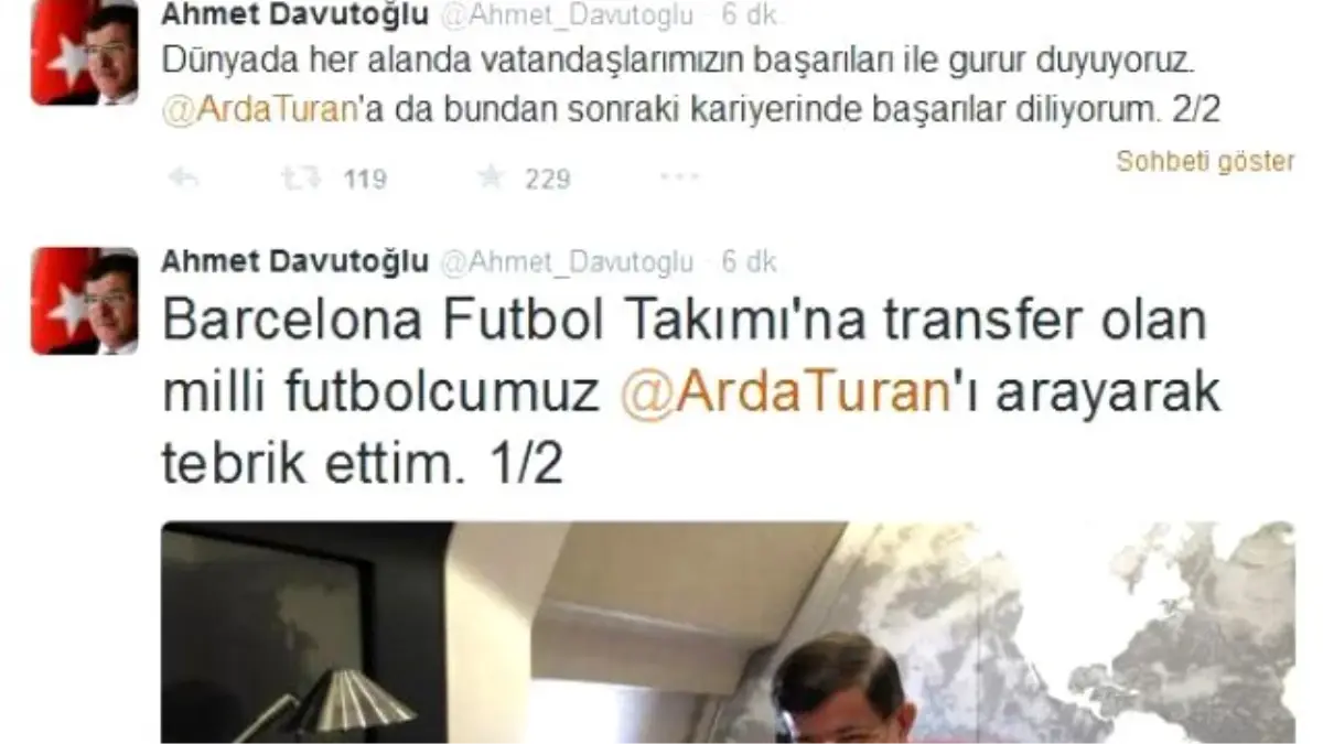 Başbakan Davutoğlu\'ndan Arda Turan\'a Tebrik Telefonu