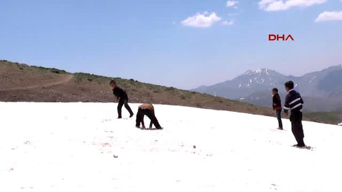 Muş\'ta Temmuz Ayında Kar Topu Keyfi