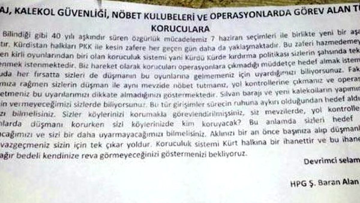 Koruculara Tehdit Mektupları