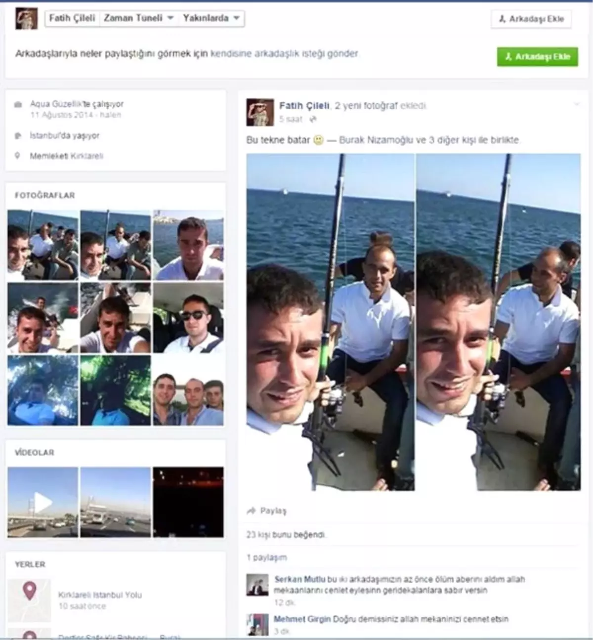 Batan Teknede Can Veren Genç 5 Saat Önce Olacakları Bilmiş