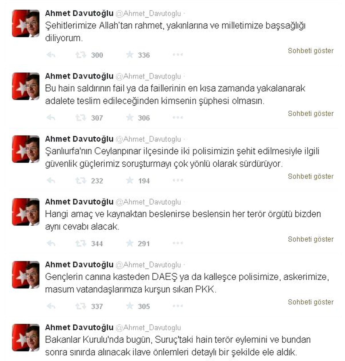 Başbakan Davutoğlu\'ndan \'Suruç\' ve \'Ceylanpınar\' Açıklaması
