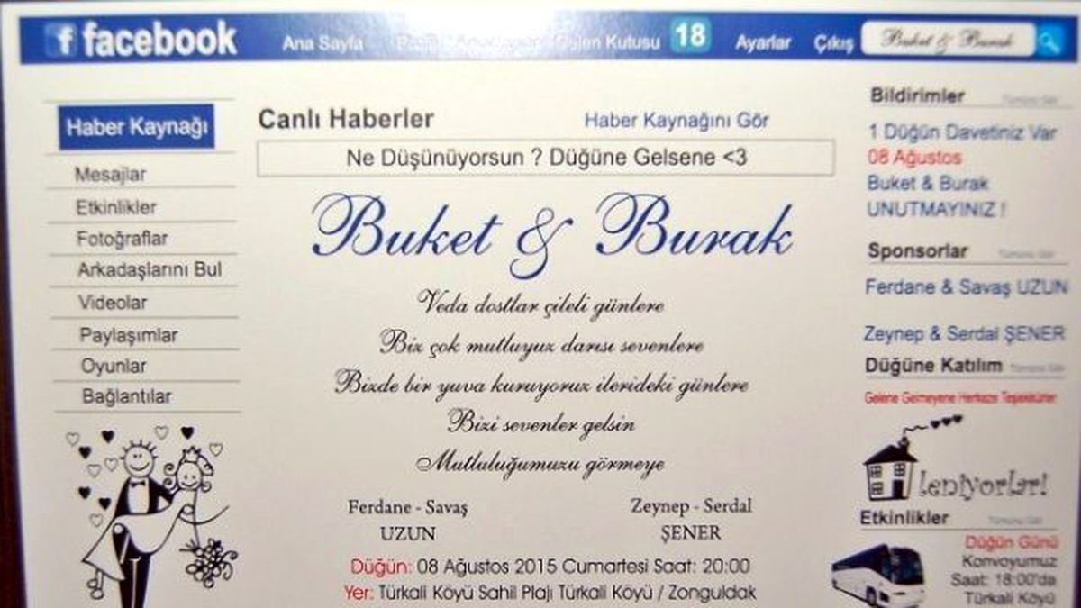 Facebook\'tan Düğün Davetiyesi