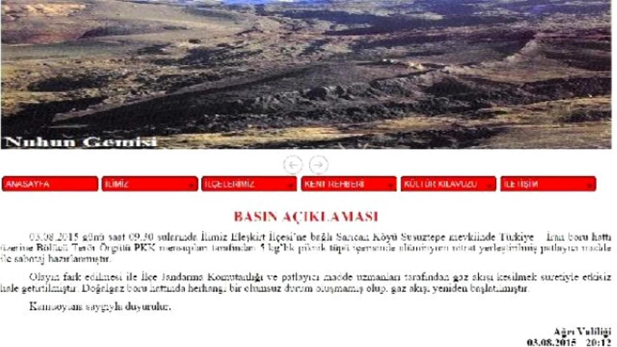 Ağrı\'da PKK\'nın Doğalgaz Boru Hattına Sabotajı Önlendi