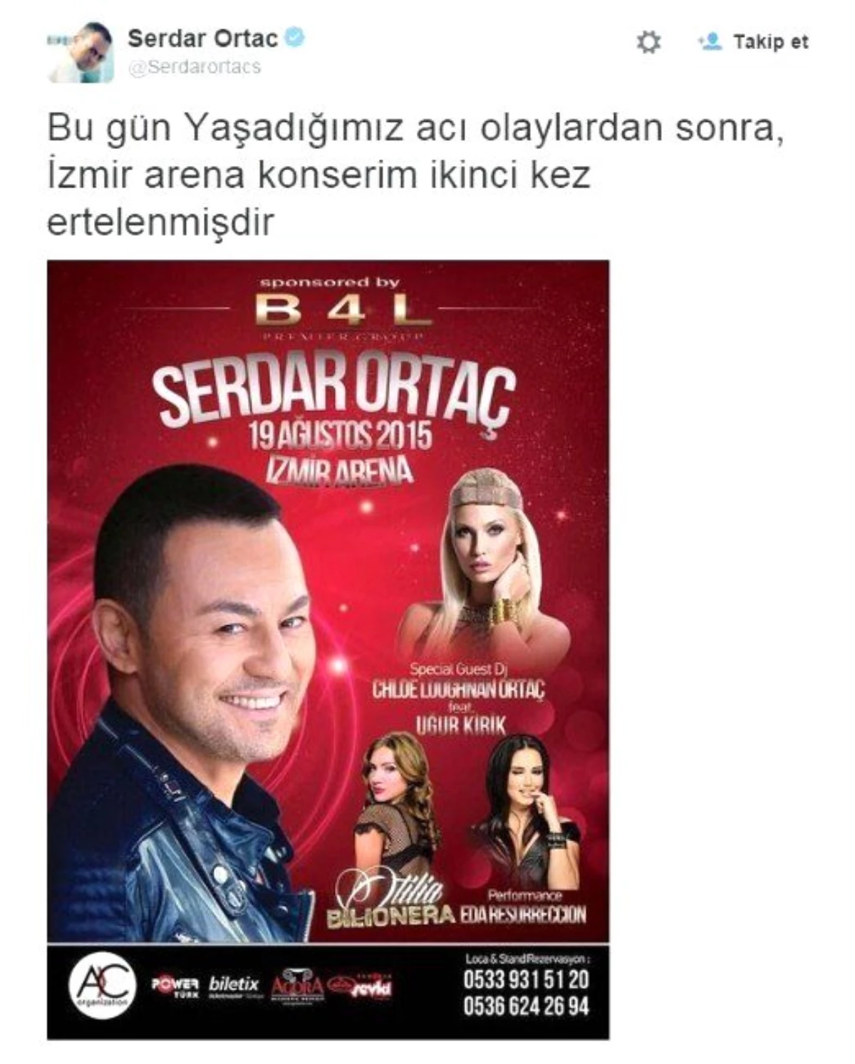 İzmir\'deki Serdar Ortaç Konseri İptal Edildi